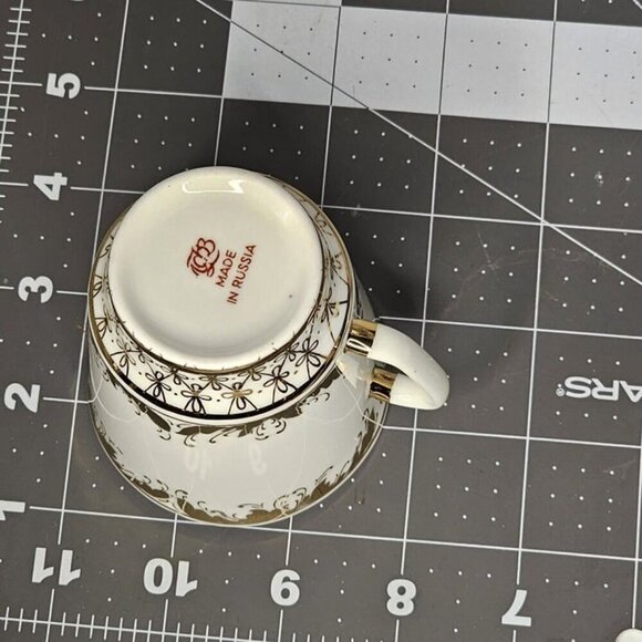 VTG Lomonosov White Heavily Gold Gilded porcelain coffee/tea Cup Saucer Set - Picture 5 of 9